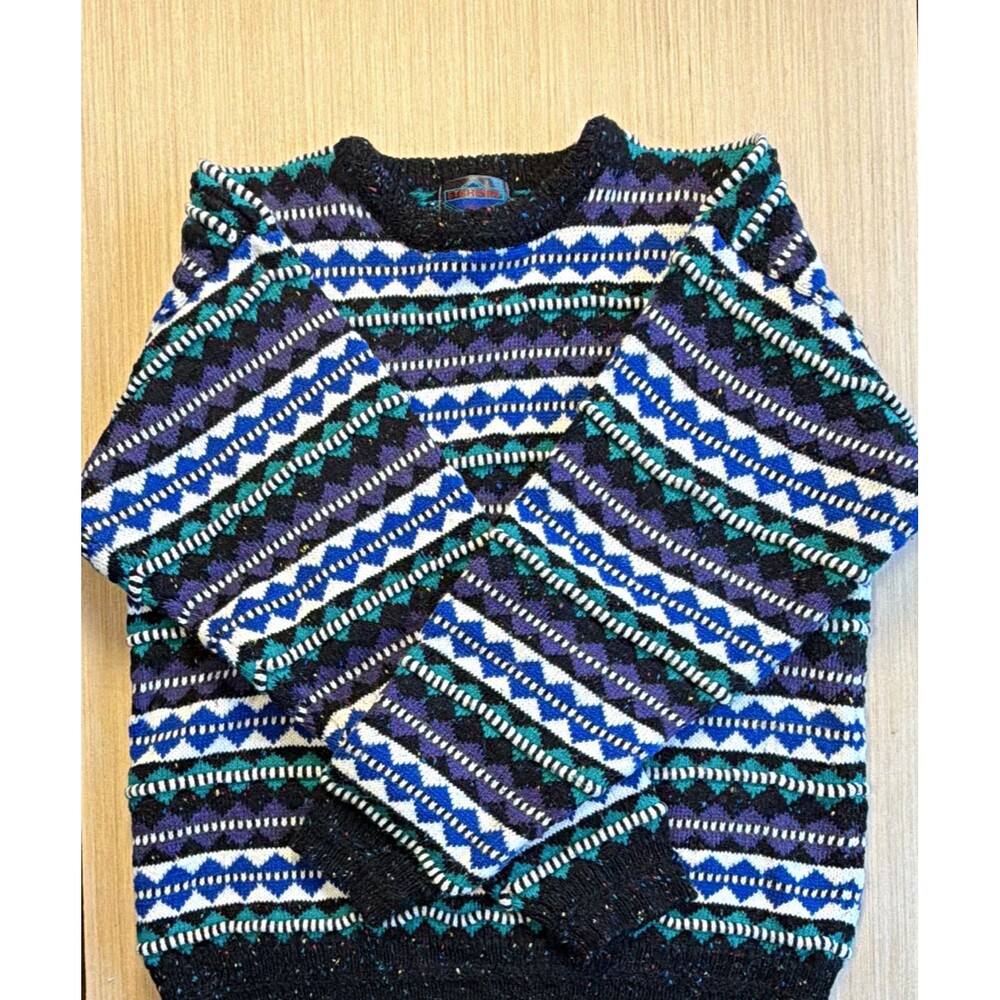 Vtg 90's Etchings Men's XL Multicolor Geometric Knit Ribbed Crew Neck Sweater